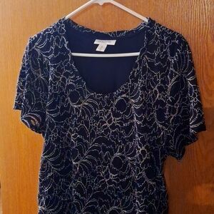 Motherhood Maternity Navy Blue Lace Dress with Pink Floral detailing 2X